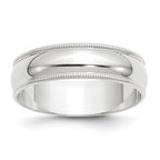 14k White Gold 6mm Lightweight Milgrain Half Round Wedding Band