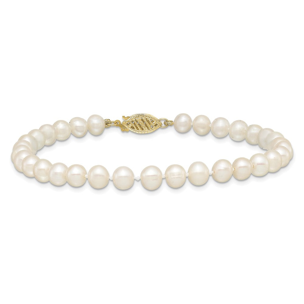 14k 5-6mm White Near-Round Freshwater Cultured Pearl 7.5 inch Bracelet