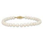 14k 5-6mm White Near-Round Freshwater Cultured Pearl 7.5 inch Bracelet