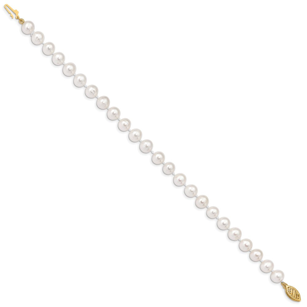 14k 6-7mm White Near-Round Freshwater Cultured Pearl 7.5 inch Bracelet