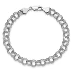 14k White Gold 7.5mm Hollow Triple Link 8.25 inch Charm Bracelet