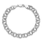 14k White Gold 8.5mm Hollow Triple Link 8.25 inch Charm Bracelet