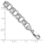 14k White Gold 8.5mm Hollow Triple Link 8.25 inch Charm Bracelet