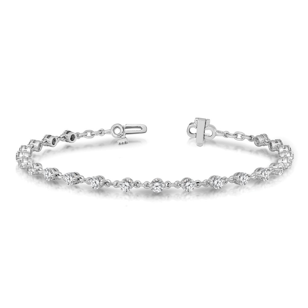 14k White Gold Complete 2.25 carat Round VS Diamond 2-prong 7 inch Tennis Bracelet