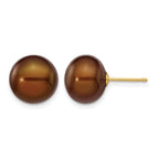 14k 10-11mm Brown Button Freshwater Cultured Pearl Stud Post Earrings