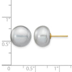 14k 10-11mm Grey Button Freshwater Cultured Pearl Stud Post Earrings