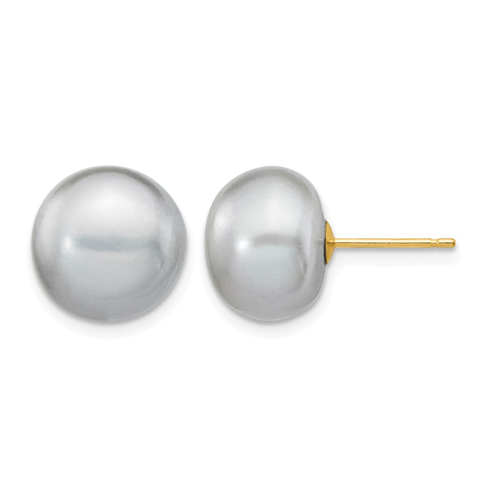 14k 10-11mm Grey Button Freshwater Cultured Pearl Stud Post Earrings