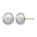 14k 10-11mm Grey Button Freshwater Cultured Pearl Stud Post Earrings