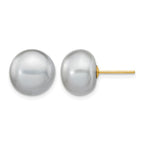 14k 10-11mm Grey Button Freshwater Cultured Pearl Stud Post Earrings