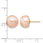 14k 10-11mm Pink Button Freshwater Cultured Pearl Stud Post Earrings