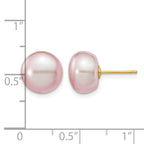 14k 10-11mm Purple Button Freshwater Cultured Pearl Stud Post Earrings
