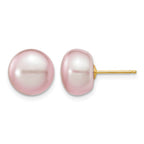 14k 10-11mm Purple Button Freshwater Cultured Pearl Stud Post Earrings
