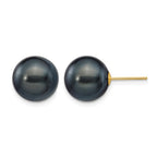14k 10-11mm Black Round Freshwater Cultured Pearl Stud Post Earrings