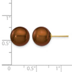 14k 10-11mm Brown Round Freshwater Cultured Pearl Stud Post Earrings