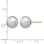 14k 10-11mm Grey Round Freshwater Cultured Pearl Stud Post Earrings