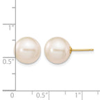 14k 10-11mm White Round Freshwater Cultured Pearl Stud Post Earrings