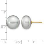 14k 11-12mm Grey Button Freshwater Cultured Pearl Stud Post Earrings