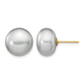 14k 11-12mm Grey Button Freshwater Cultured Pearl Stud Post Earrings