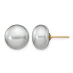 14k 11-12mm Grey Button Freshwater Cultured Pearl Stud Post Earrings