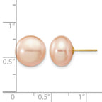 14k 11-12mm Pink Button Freshwater Cultured Pearl Stud Post Earrings