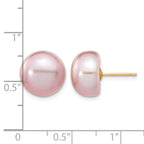 14k 11-12mm Purple Button Freshwater Cultured Pearl Stud Post Earrings