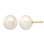 14k 11-12mm White Button Freshwater Cultured Pearl Stud Post Earrings
