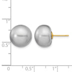 14k 12-13mm Grey Button Freshwater Cultured Pearl Stud Post Earrings