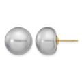 14k 12-13mm Grey Button Freshwater Cultured Pearl Stud Post Earrings