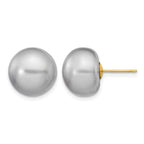 14k 12-13mm Grey Button Freshwater Cultured Pearl Stud Post Earrings