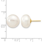 14k 12-13mm White Button Freshwater Cultured Pearl Stud Post Earrings
