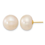 14k 13-14mm White Button Freshwater Cultured Pearl Stud Post Earrings