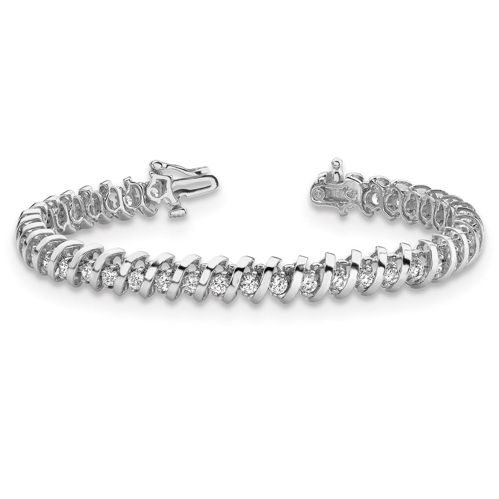 14k White Gold Complete 0.93 carat Round VS Diamond Fancy Spiral 7 inch Tennis Bracelet