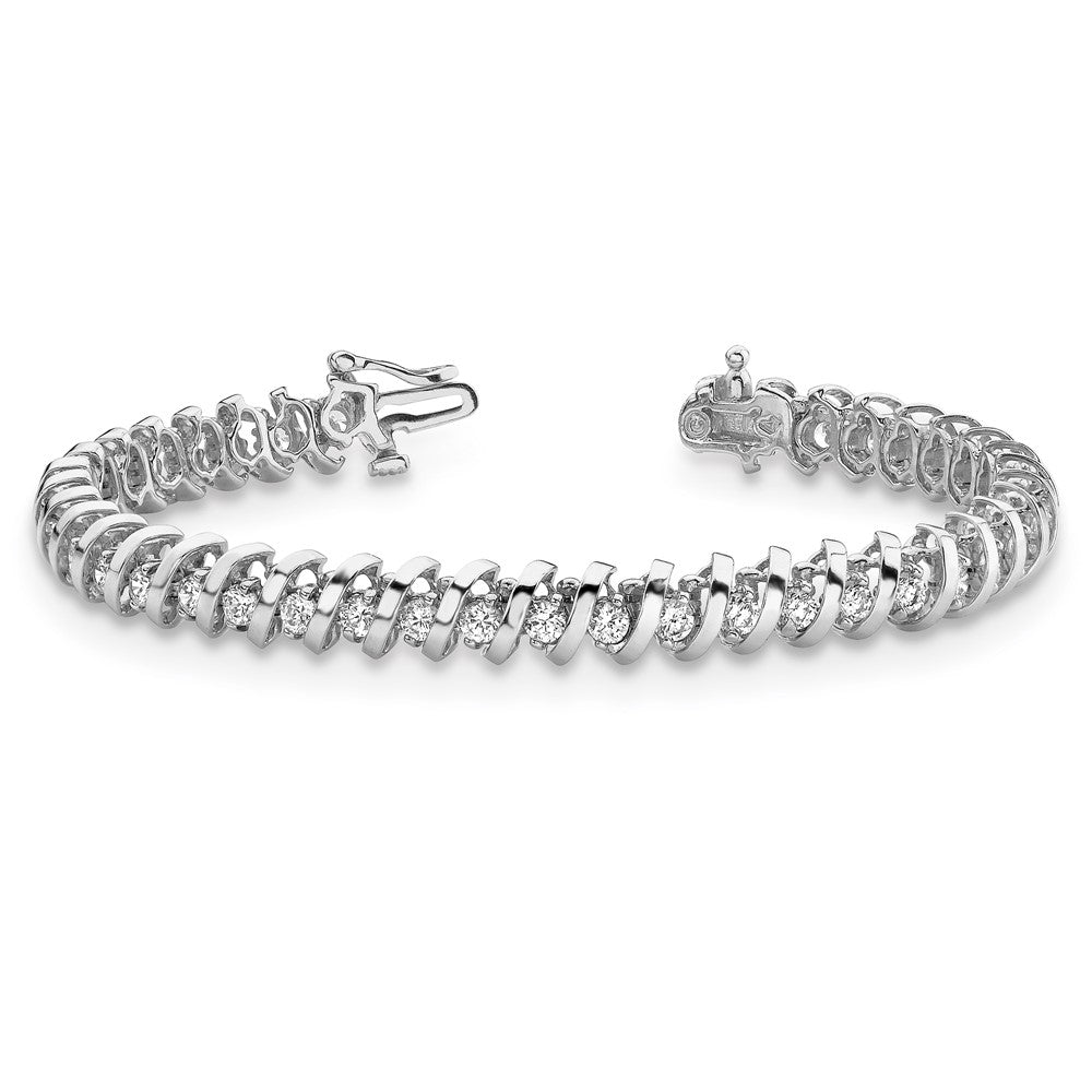 14k White Gold Complete 0.93 carat Round AAA Diamond Fancy Spiral 7 inch Tennis Bracelet