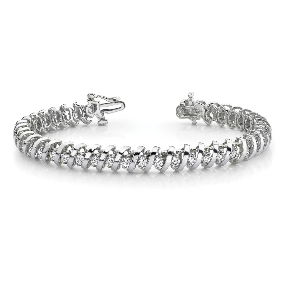 14k White Gold Complete 1.95 carat Round A Diamond Fancy Spiral 7 inch Tennis Bracelet