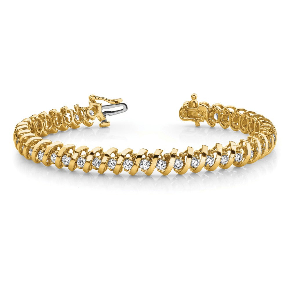 14k Complete 2.25 carat Round A Diamond Fancy Spiral 7 inch Tennis Bracelet