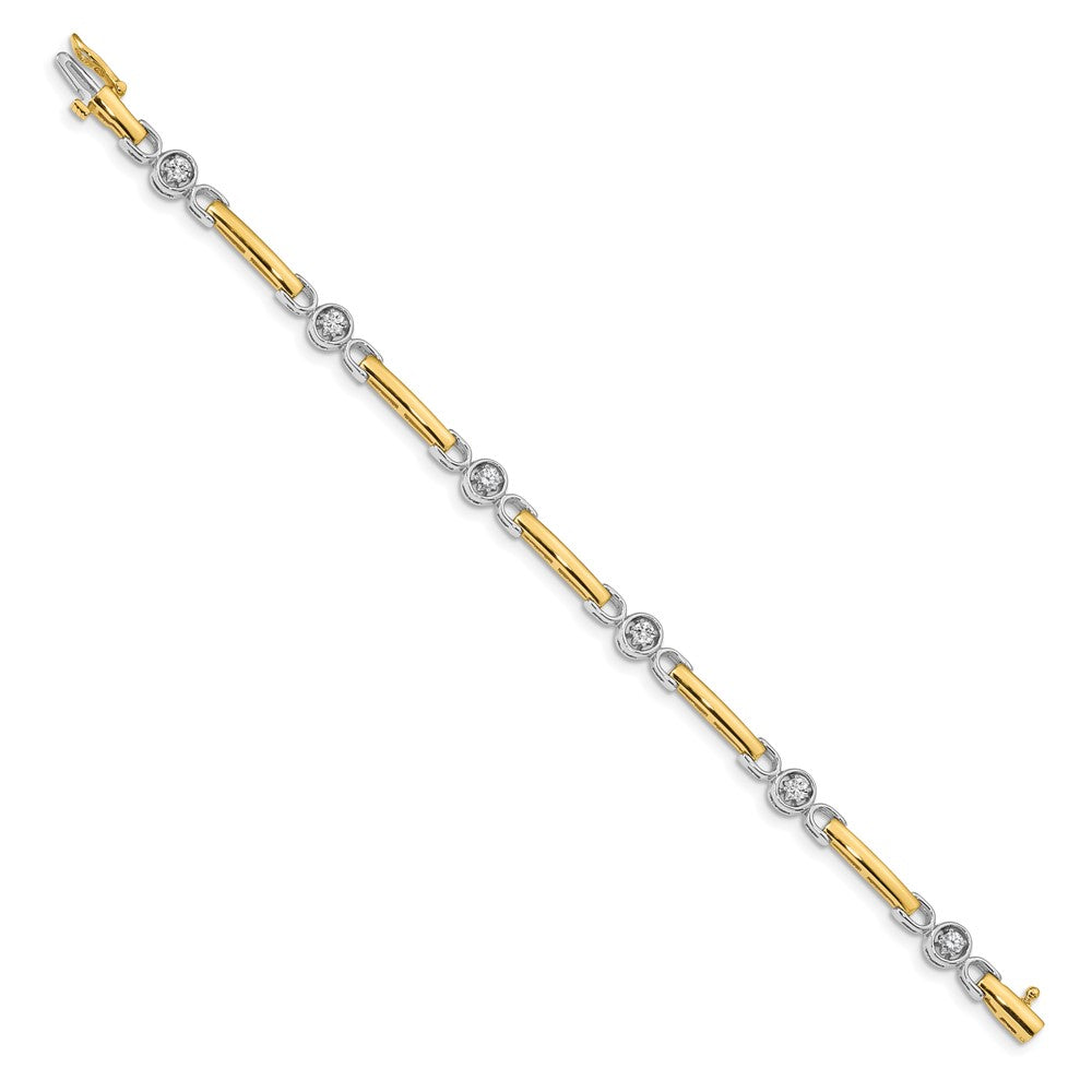 14k Two-tone Complete 1/2 carat Round AA Diamond Bar 7 inch Tennis Bracelet