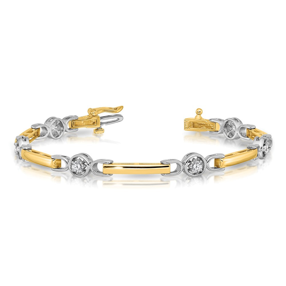 14k Two-tone Complete 1/2 carat Round VS Diamond Bar 7 inch Tennis Bracelet