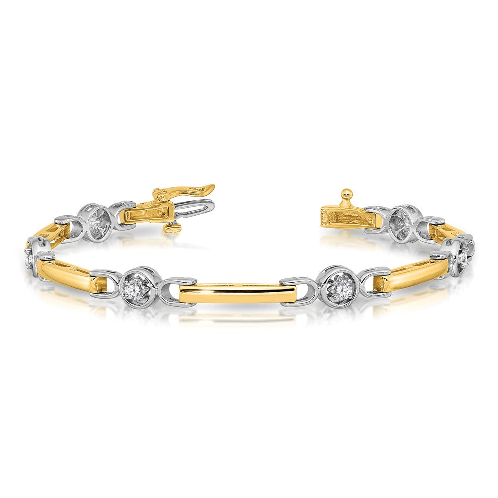 14k Two-tone Complete 1/2 carat Round AAA Diamond Bar 7 inch Tennis Bracelet