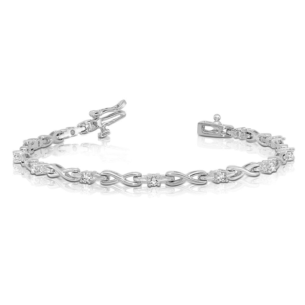 14k White Gold Complete 1/2 carat Round VS Diamond 4-prong X-design 7 inch Tennis Bracelet