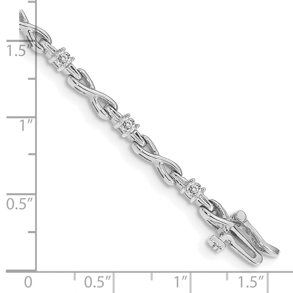 14k White Gold Complete 1/2 carat Round AA Diamond 4-prong X-design 7 inch Tennis Bracelet