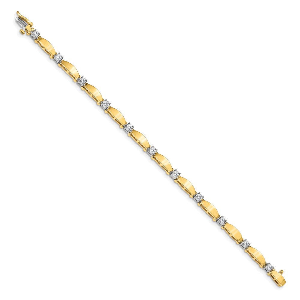 14k Two-tone Complete 1.13 carat Round A Diamond Curved Bar Link 7 inch Tennis Bracelet