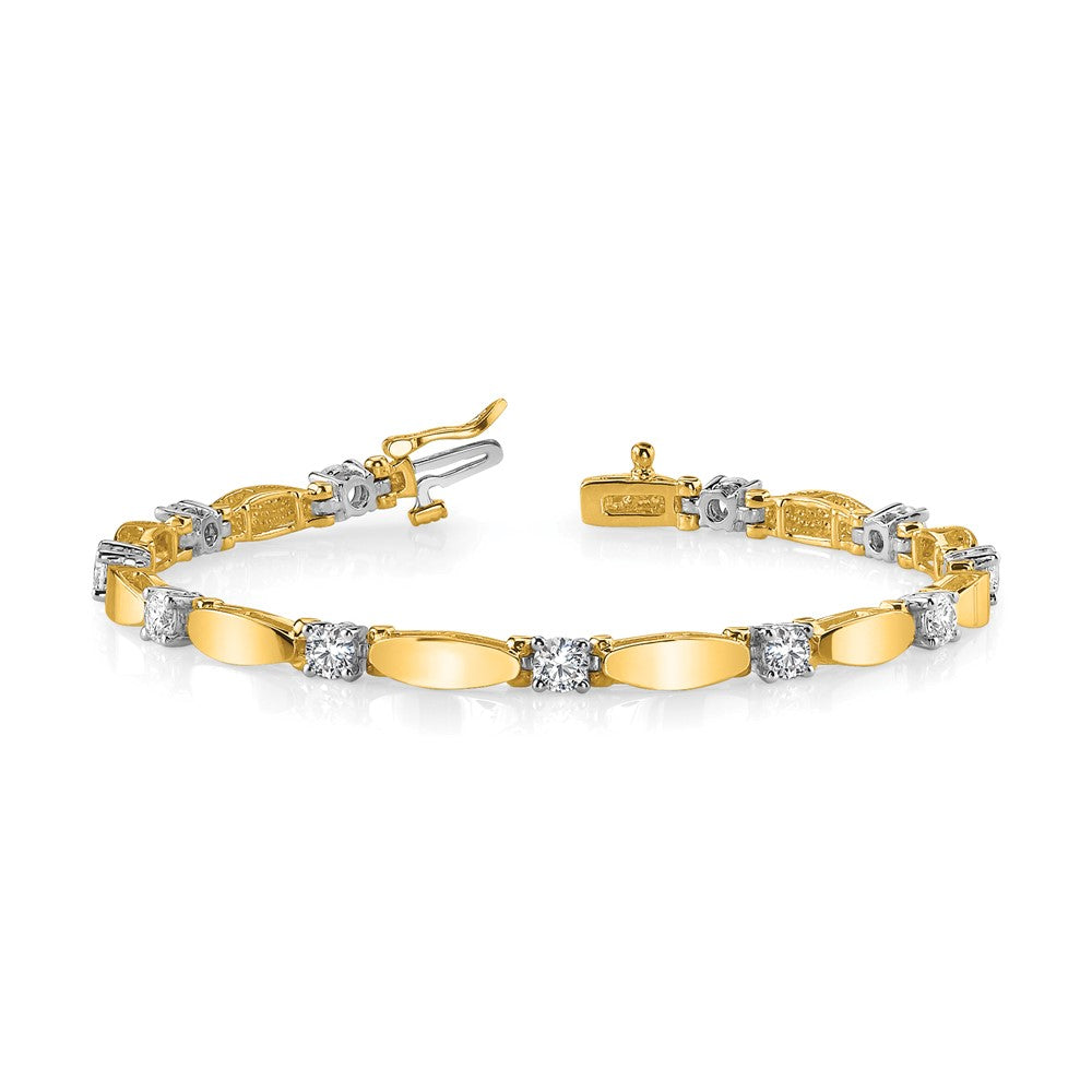 14k Two-tone Complete 1.13 carat Round A Diamond Curved Bar Link 7 inch Tennis Bracelet