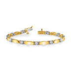 14k Two-tone Complete 1.13 carat Round AAA Diamond Curved Bar Link 7 inch Tennis Bracelet