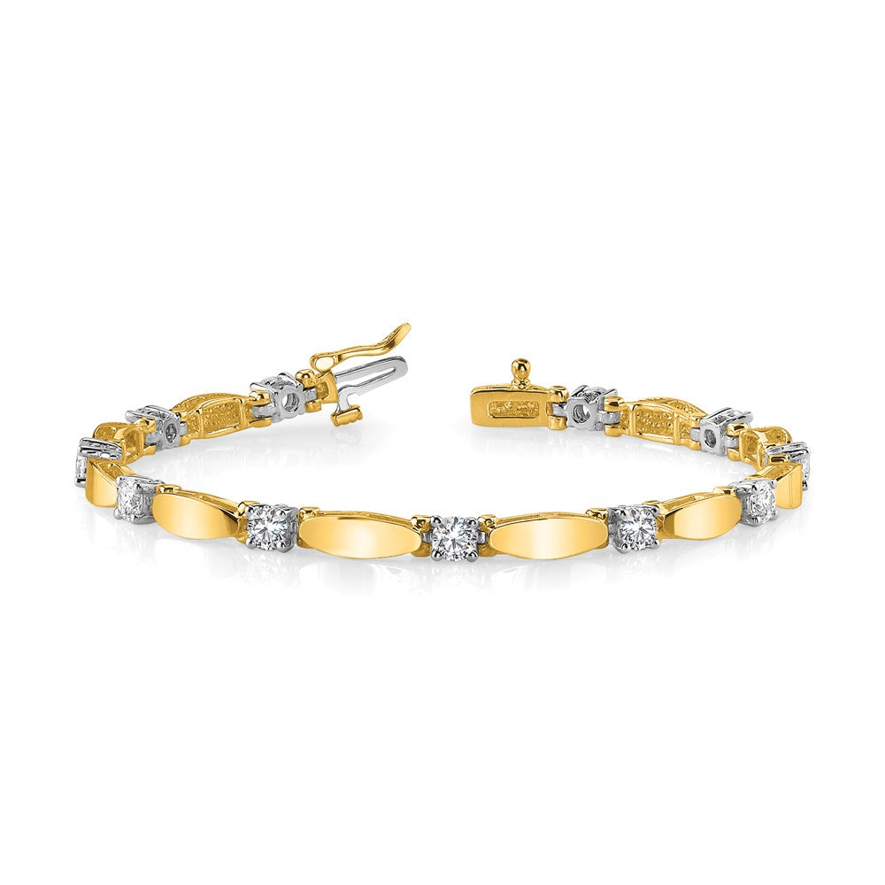14k Two-tone Complete 1.13 carat Round AAA Diamond Curved Bar Link 7 inch Tennis Bracelet