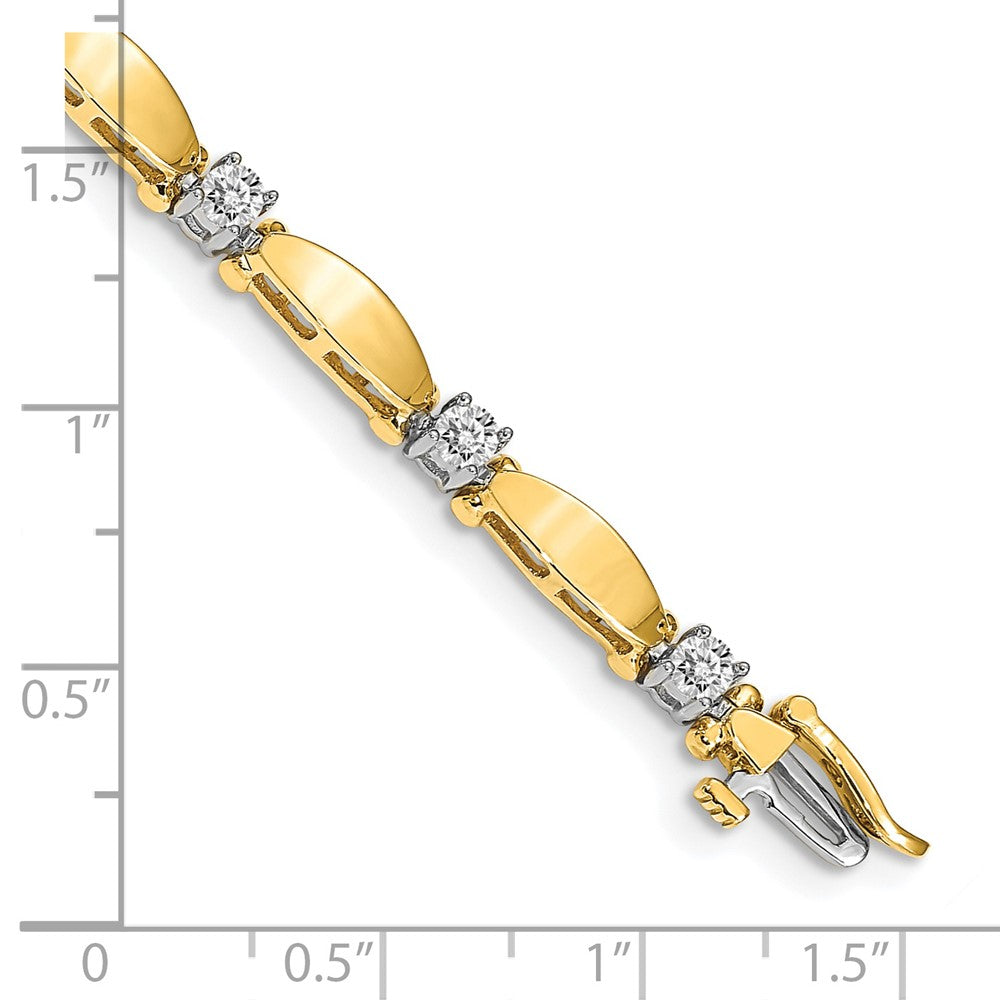 14k Two-tone Complete 1.13 carat Round AA Diamond Curved Bar Link 7 inch Tennis Bracelet