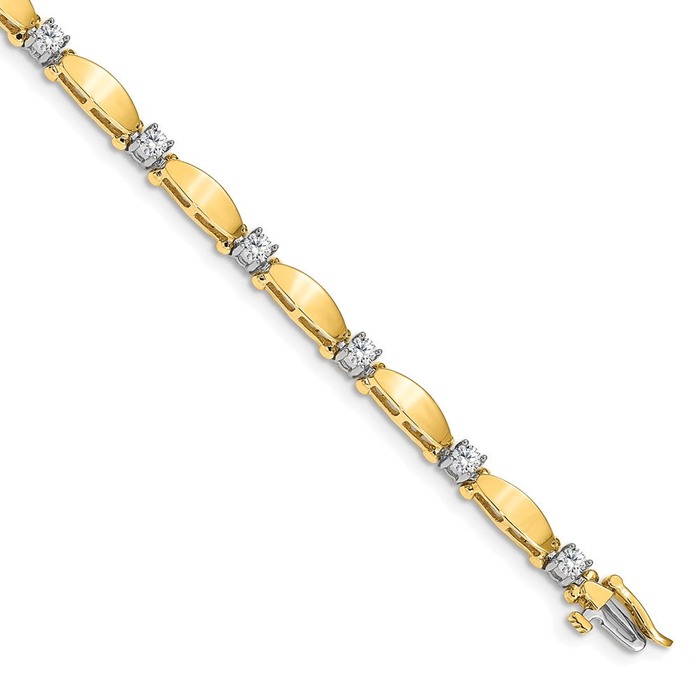 14k Two-tone Complete 1.13 carat Round A Diamond Curved Bar Link 7 inch Tennis Bracelet