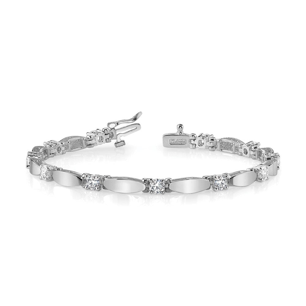 14k White Gold Complete 1.13 carat Round A Diamond Curved Bar Link 7 inch Tennis Bracelet