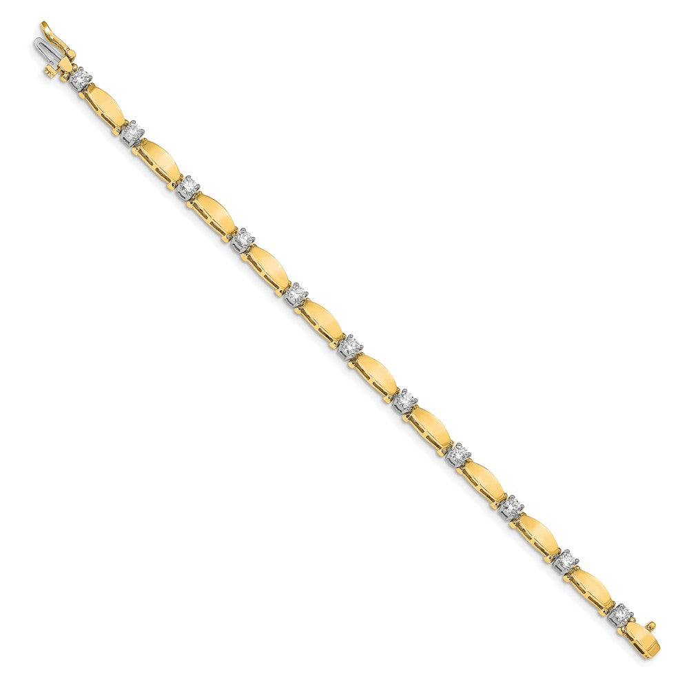14k Two-tone Complete 1.87 carat Round A Diamond Curved Bar Link 7 inch Tennis Bracelet