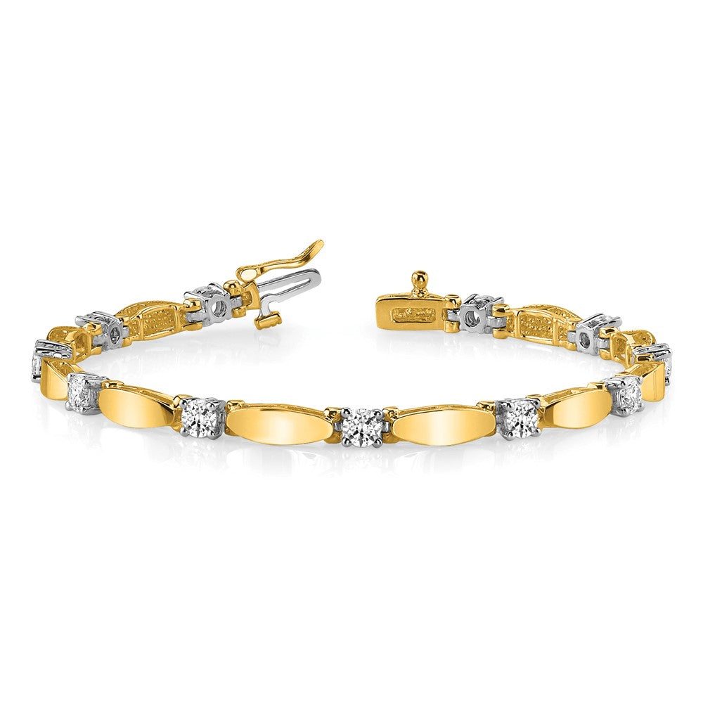 14k Two-tone Complete 1.87 carat Round A Diamond Curved Bar Link 7 inch Tennis Bracelet