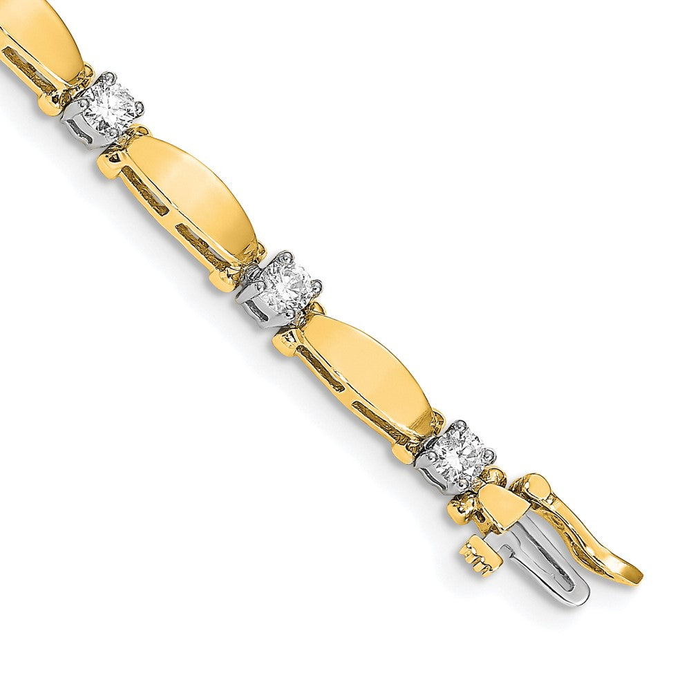 14k Two-tone Complete 1.87 carat Round A Diamond Curved Bar Link 7 inch Tennis Bracelet